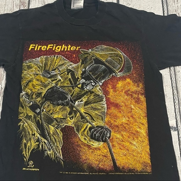 Vintage 1990s Firefighter Crewneck 90s Fireman Crewneck Tshirt - Picture 4 of 6